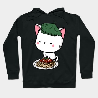 Cat eating Spaghetti - White Angora Cat Hoodie